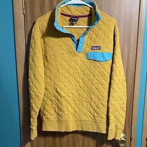 Patagonia Mustard Quilted Pullover with Sky Blue Details. This is a rare piece.